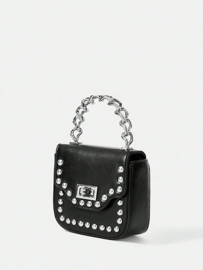 Mini Square Bag Twist Lock Studded Decor Punk Style