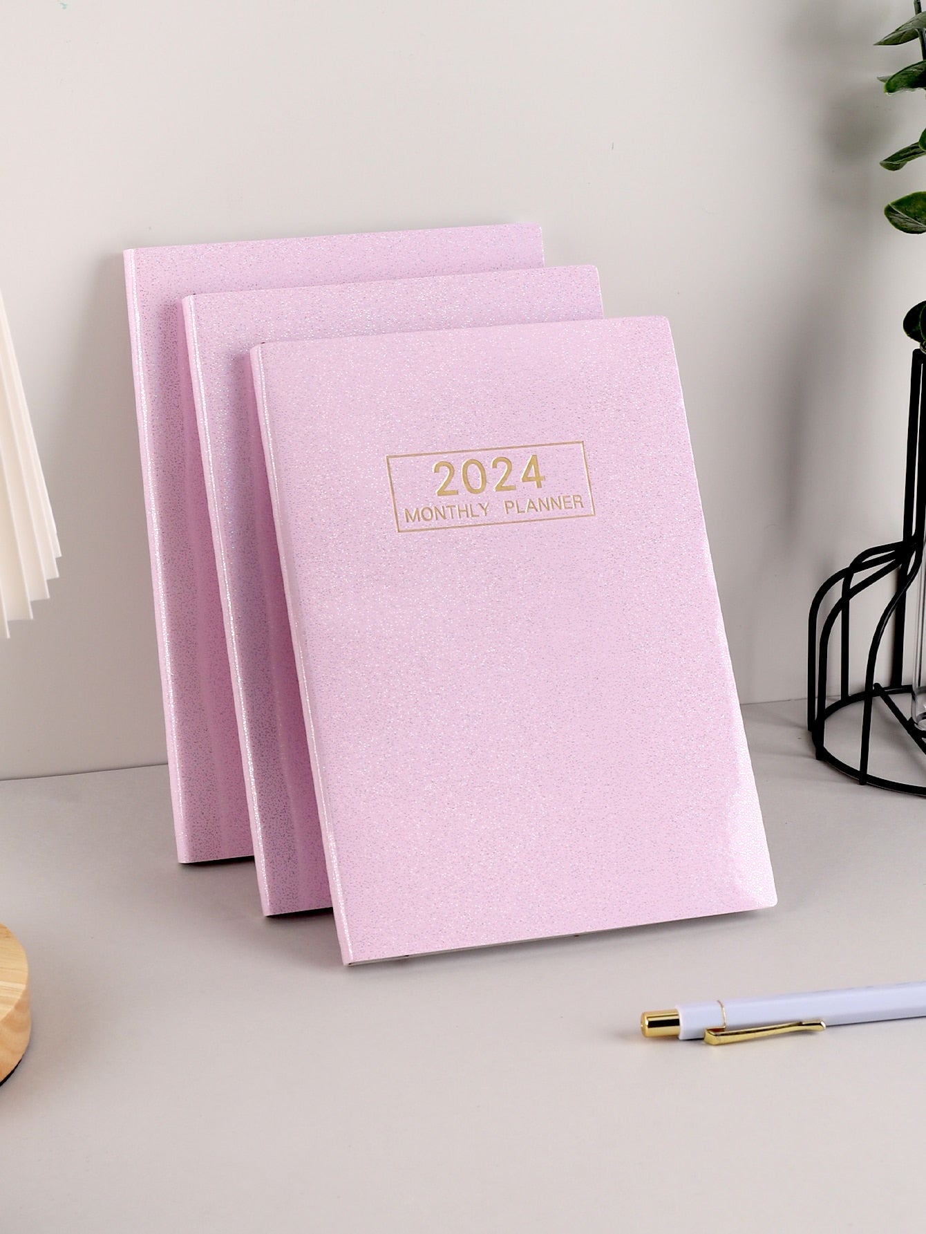 1pc Colorful English Daily Schedule Laser Starlight Design Notebook, Thin Style