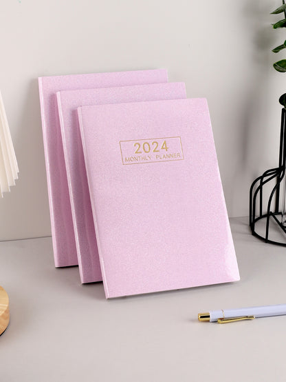 1pc Colorful English Daily Schedule Laser Starlight Design Notebook, Thin Style