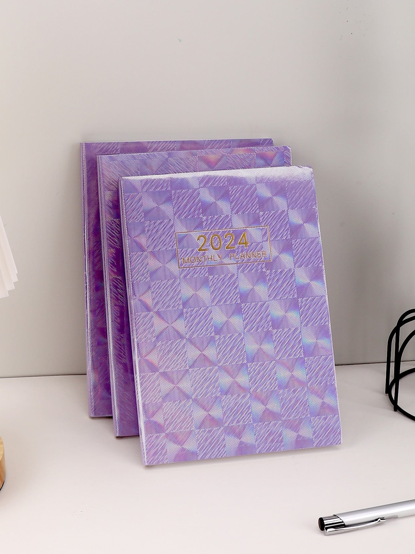 1pc Colorful English Daily Schedule Laser Starlight Design Notebook, Thin Style