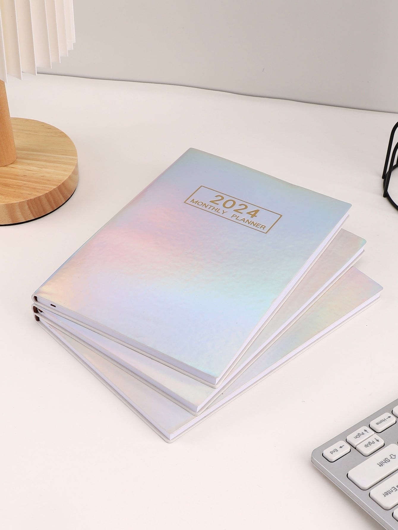 1pc Colorful English Daily Schedule Laser Starlight Design Notebook, Thin Style