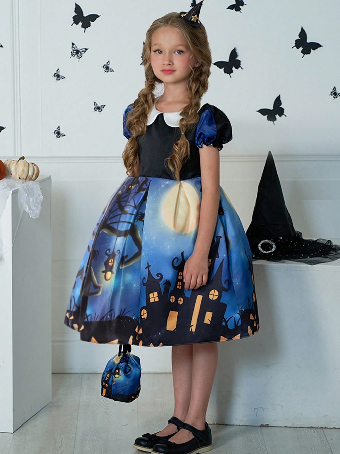 Young Girls Halloween Costume Dress Featuring Halloween Element But Without Hair Accessories