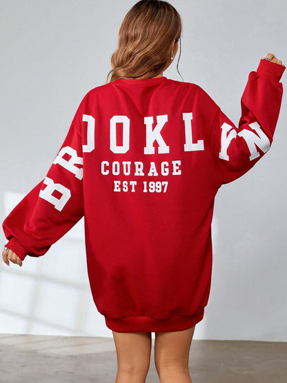 Coolane Dopamine Dressing Letter Graphic Drop Shoulder Sweatshirt Dress