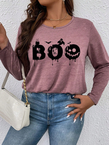 Halloween Print Tee, Boo Halloween T-shirt, Halloween Women T-shirt , Plus Size