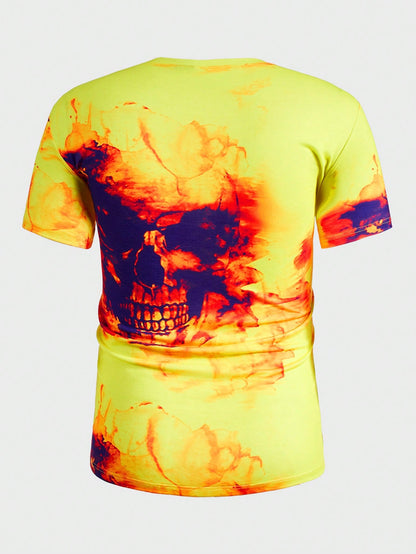 Manfinity LEGND Men Skull Print Tee, Halloween Tshirt, Skull Halloween Menswear