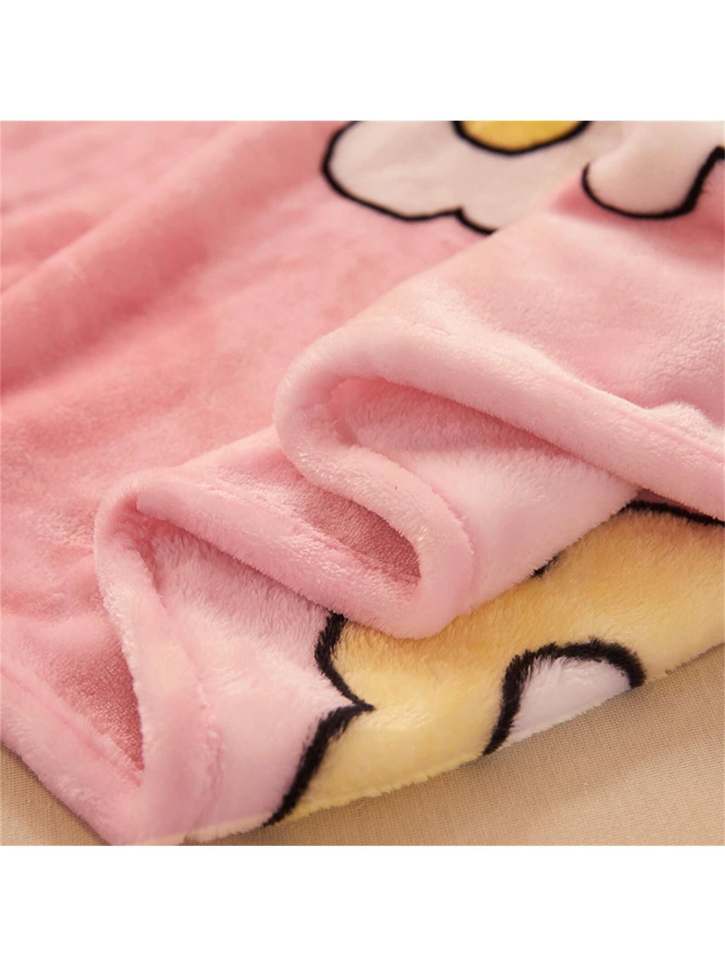 1pc Cartoon Flower Pattern Blanket, Pink Fabric Sleeping Blanket For Home