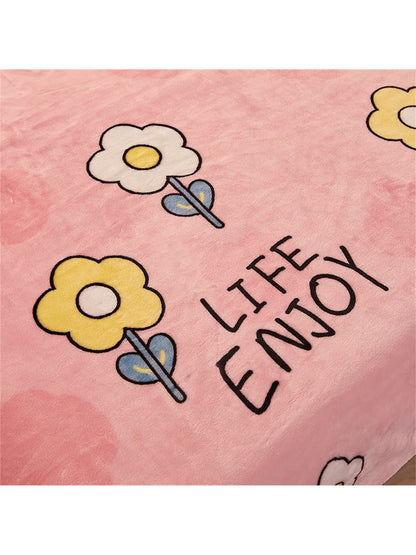 1pc Cartoon Flower Pattern Blanket, Pink Fabric Sleeping Blanket For Home