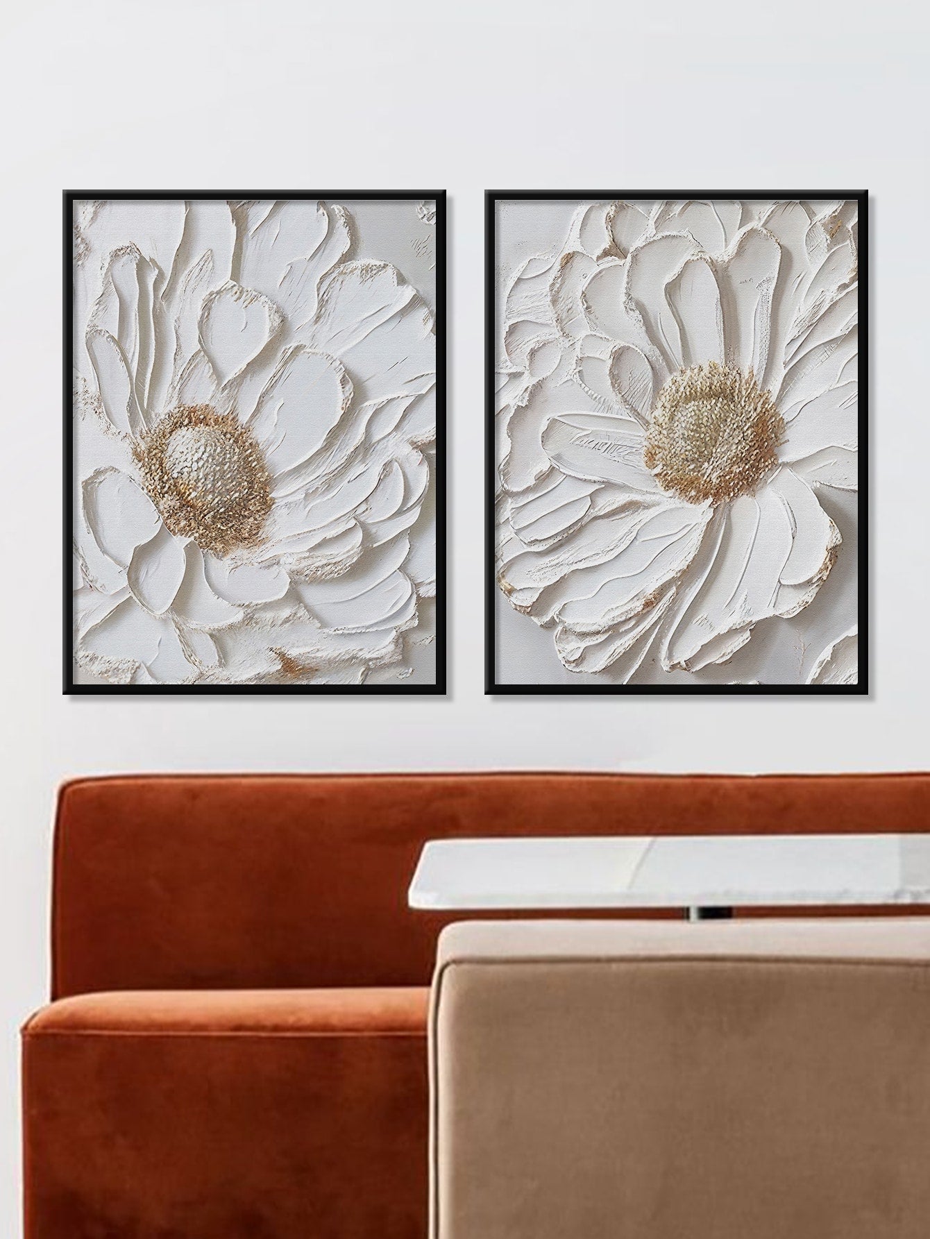 1pc Finished 3d White Flower Canvas Oil Painting