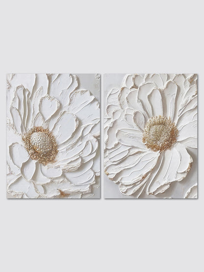 1pc Finished 3d White Flower Canvas Oil Painting