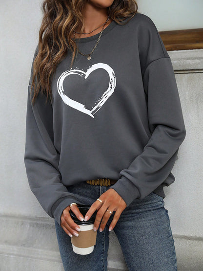 Heart Print Drop Shoulder Sweatshirt