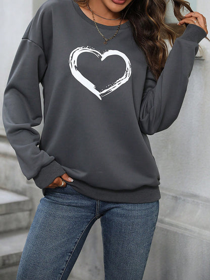 Heart Print Drop Shoulder Sweatshirt