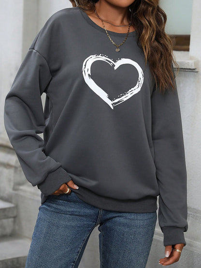 Heart Print Drop Shoulder Sweatshirt