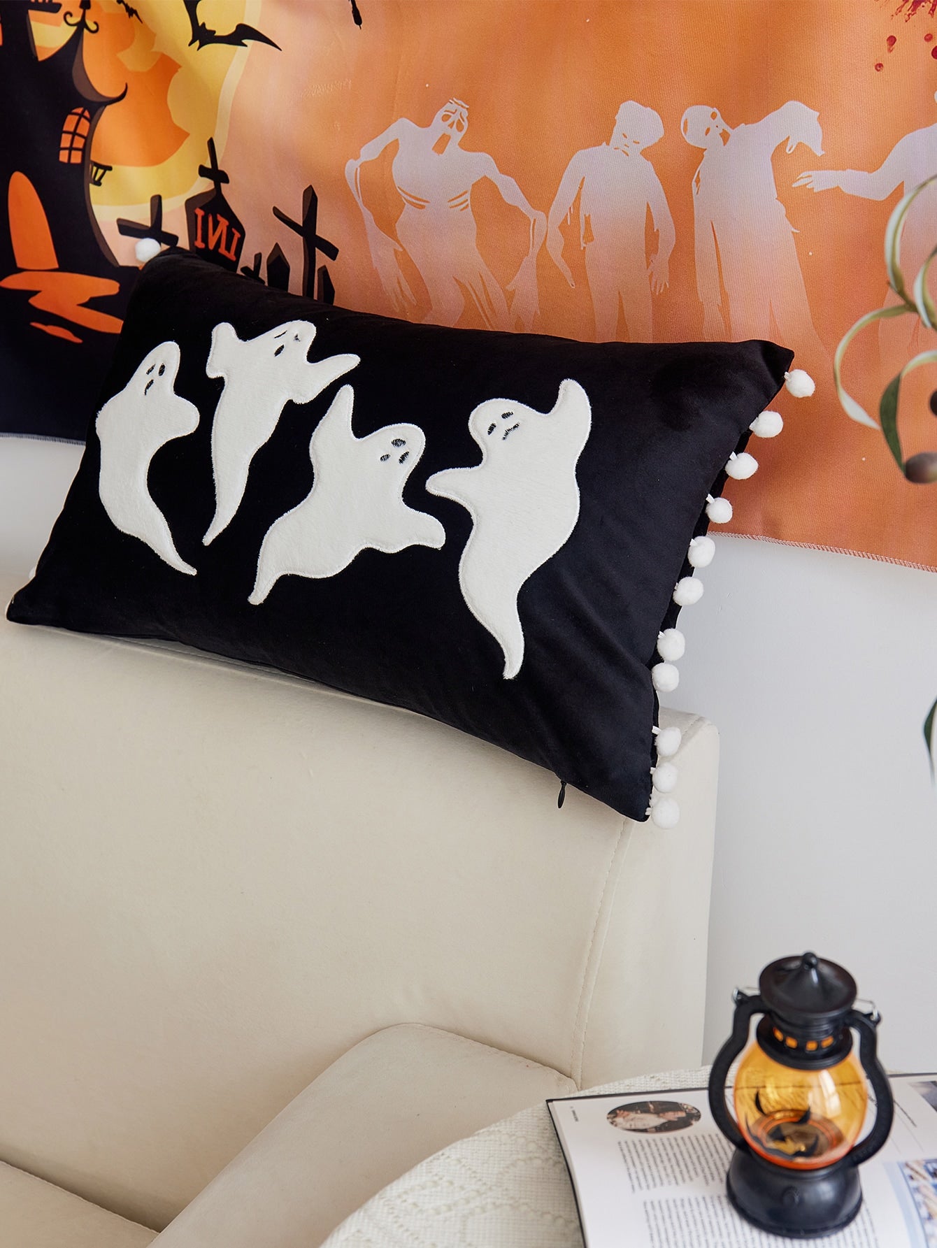 1pc Halloween Ghost Embroidery Pillowcase