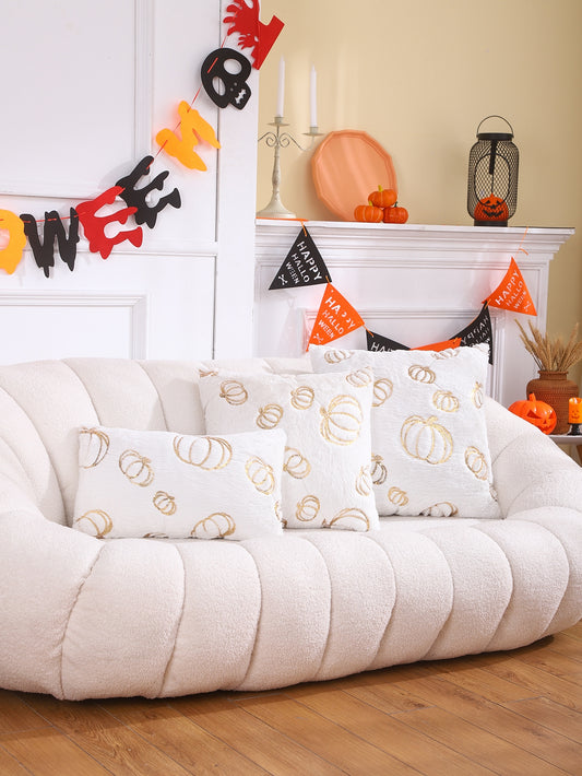 1pc Gold Sequin Embroidered Halloween Pumpkin Pillow Cover