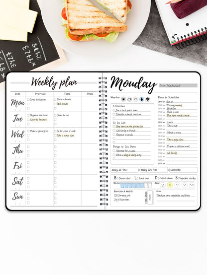 Daily Planner Undated Hourly Schedule Notebook with To-Do List, Spiral Appointment Book Organizer Agenda for Office, Home, Students to Boost Productivity