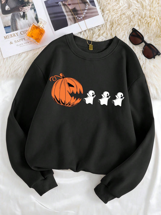 Halloween Print Thermal Lined Sweatshirt, Halloween Unisex wear