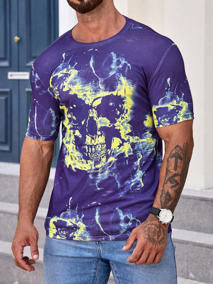 Manfinity LEGND Men Skull Print Tee, Halloween Tshirt, Skull Halloween Menswear