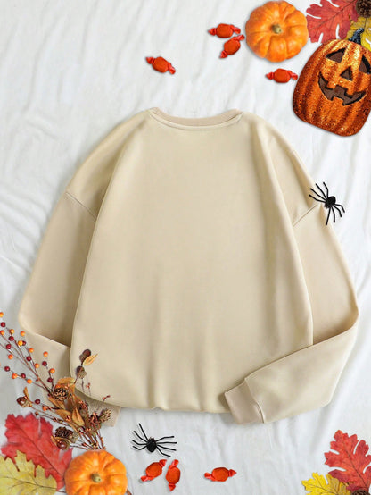 Halloween Print Drop Shoulder Sweatshirt, Halloween wear, Halloween T-shirt