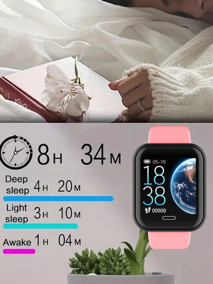 Fashionable Black Case, Pink Plastic Strap Smart Watch