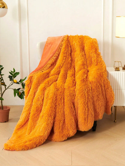 1pc Orange Flannel Blanket For Bed