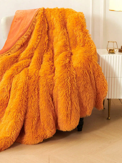 1pc Orange Flannel Blanket For Bed