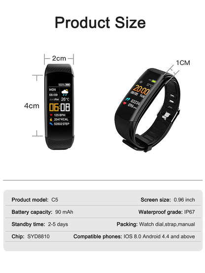 1pc Black Silicone Strap Sporty 0.96 Inch Activity Touch Screen Fitness Tracker With Heart Rate Monitoring Square Dial Smart Watch, For Daily Life