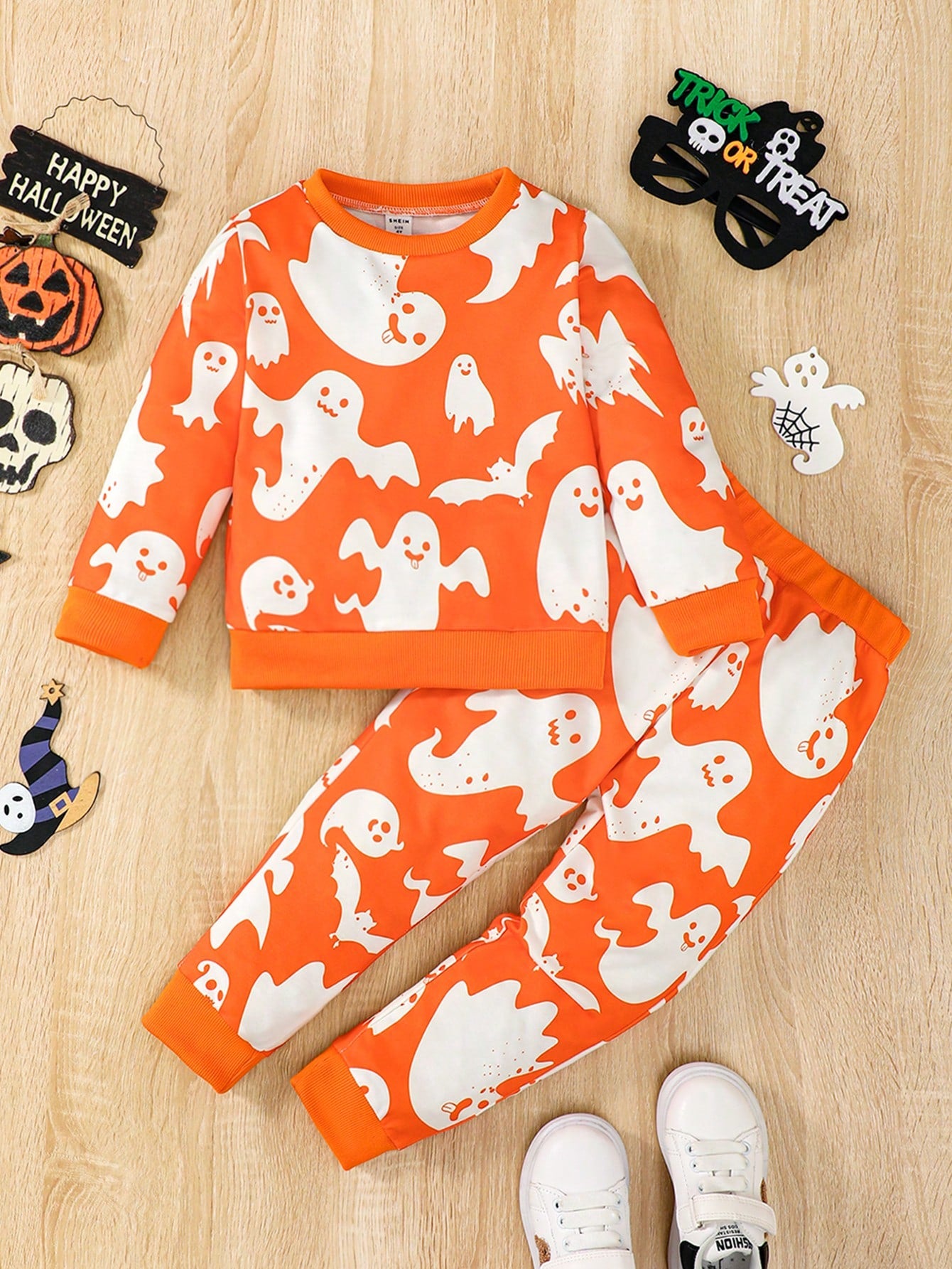 Kids Halloween Ghost Print Sweatshirt  and Sweatpants set