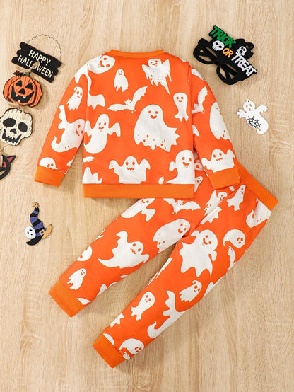 Kids Halloween Ghost Print Sweatshirt  and Sweatpants set