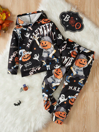 Halloween Print Hoodie Sweatpants, Halloween Kids Toddler  wear