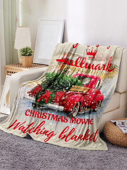 1pc Christmas Truck Printed Flannel Blanket Warm & Cozy For Sofa And Bed