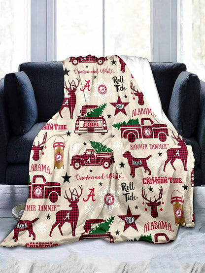 3d Flannel Digital Print Soft Skin-friendly Christmas Reindeer & Car Pattern Multi-functional Blanket