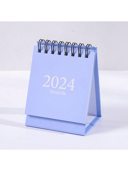 2024 Desk Calendar, Mini Creative Coil Calendar Planner With Thickened Base For Stable Placing, 360° Flip With Metal Double Coils