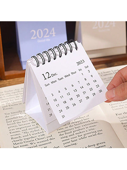 2024 Desk Calendar, Mini Creative Coil Calendar Planner With Thickened Base For Stable Placing, 360° Flip With Metal Double Coils