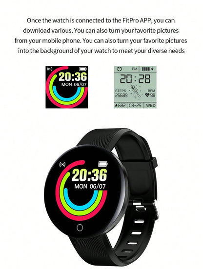 1pc Black Silicone Strap Sporty Heart Rate Monitoring And Weather Multi-function Round Smart Watch, Compatible With Androids IOS iphone