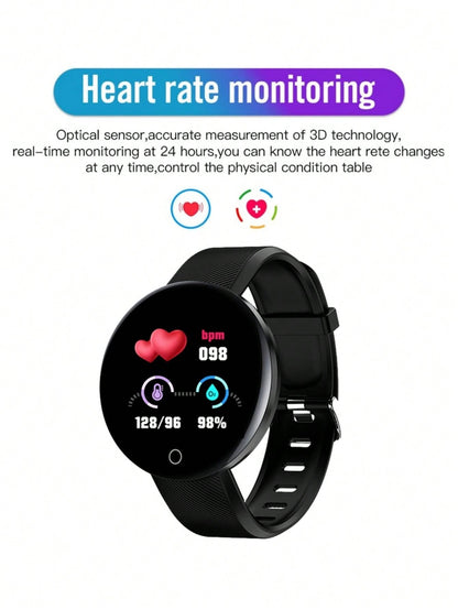 1pc Black Silicone Strap Sporty Heart Rate Monitoring And Weather Multi-function Round Smart Watch, Compatible With Androids IOS iphone