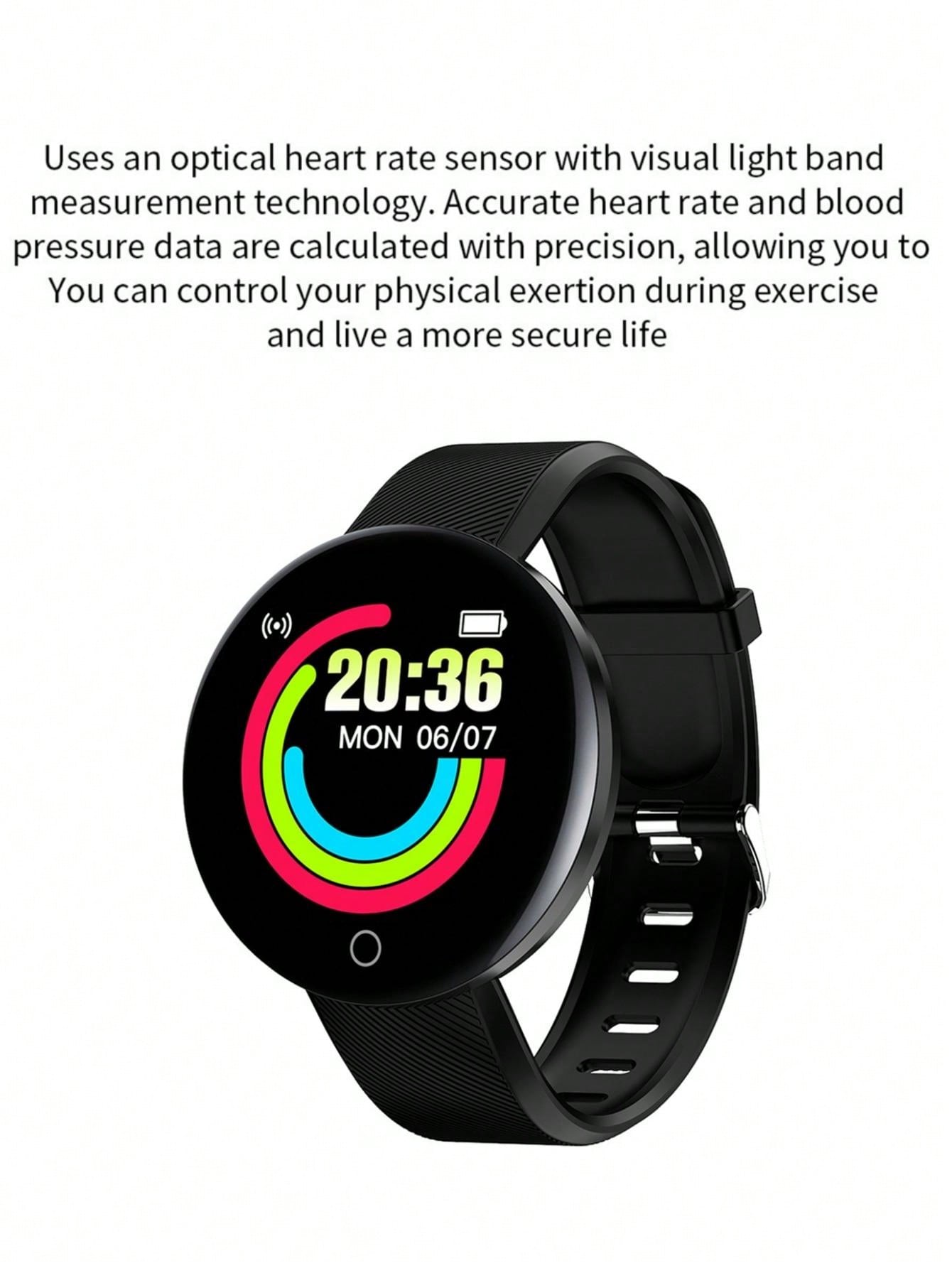 1pc Black Silicone Strap Sporty Heart Rate Monitoring And Weather Multi-function Round Smart Watch, Compatible With Androids IOS iphone