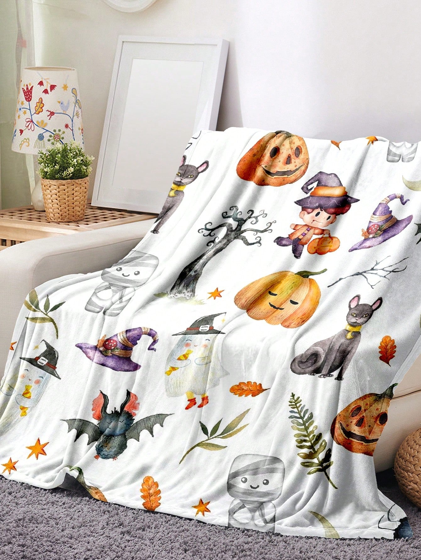 Cute Mushroom Printed Blanket, Comfortable Soft Lightweight Flannel Throw Blanket, Suitable For Bed, Sofa, Travel, Four Season, Pet