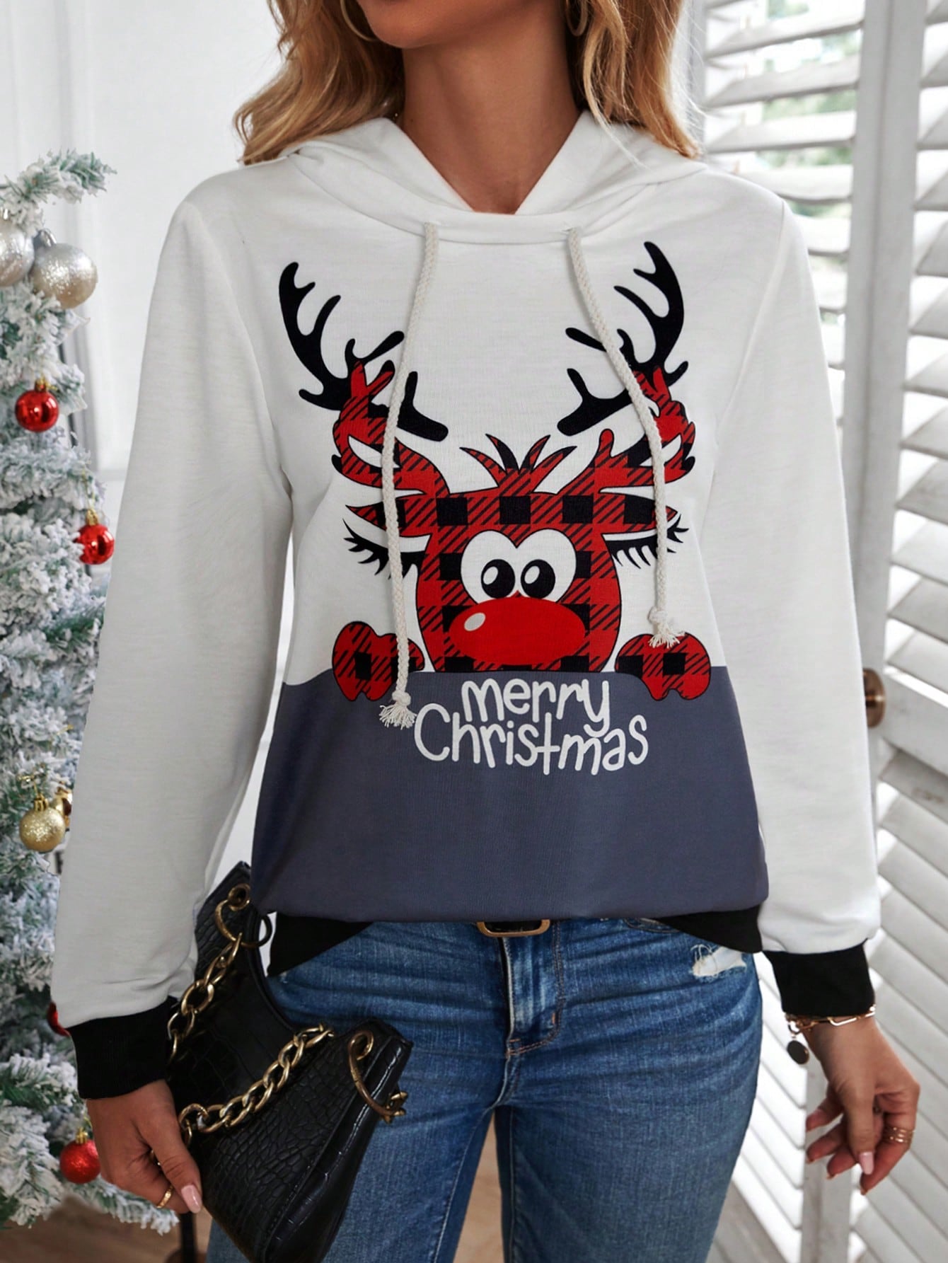 Essnce Christmas Print Drawstring Hoodie