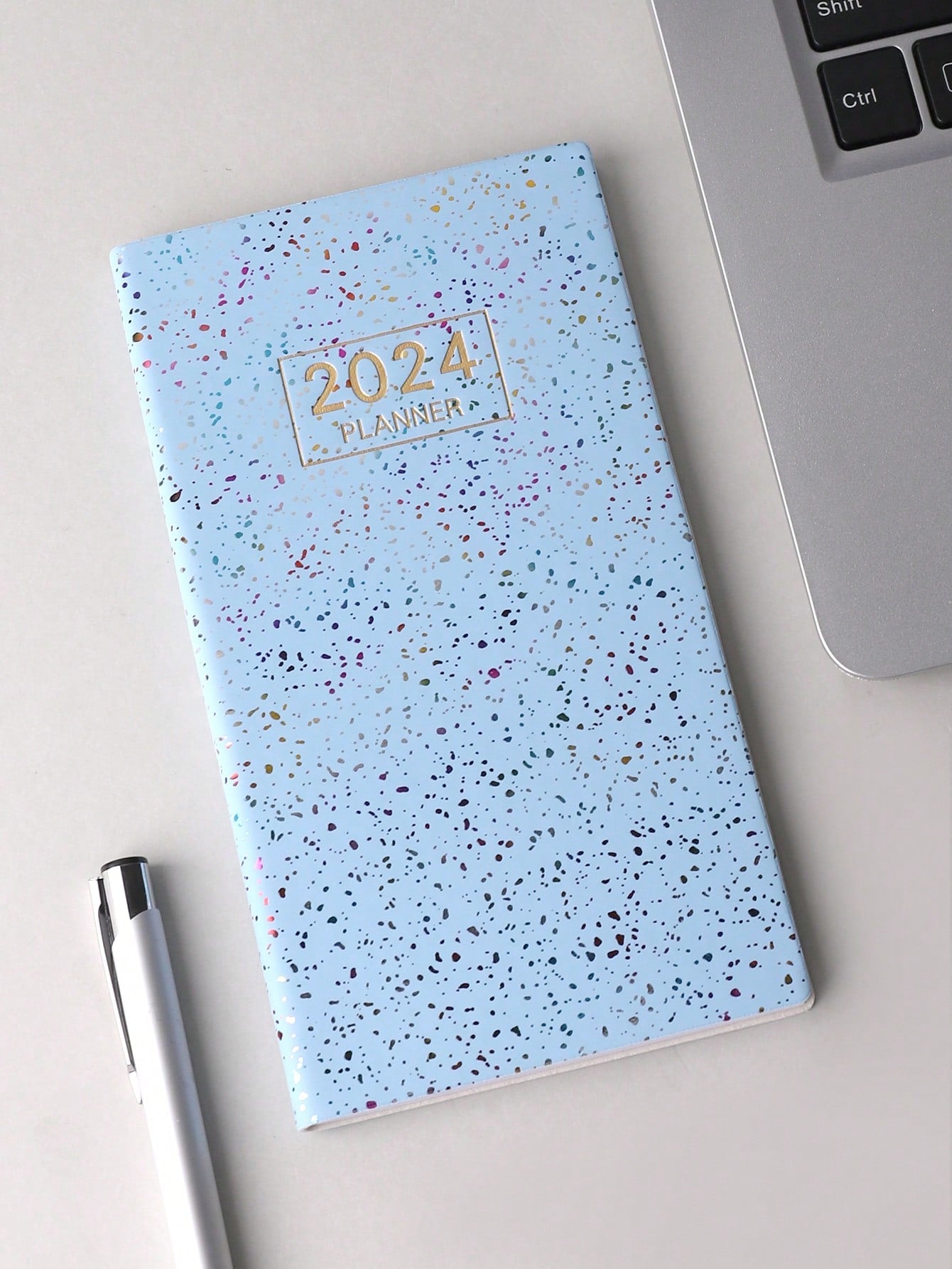 1pc Colorful English Daily Schedule Laser Starlight Design Notebook, Thin Style