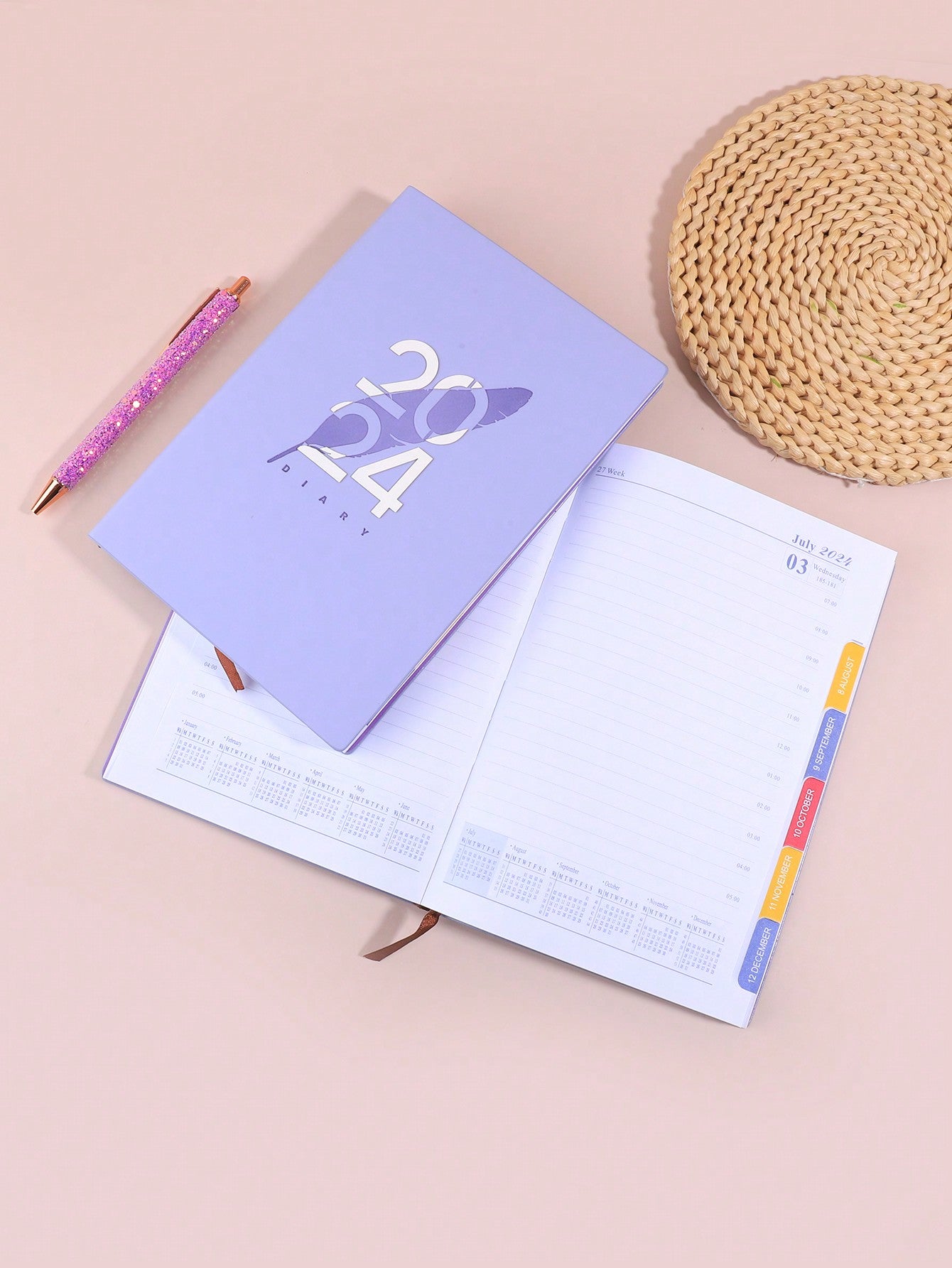 1pc Purple 2024 Time Management Writable Planner Notebook With 150 Sheets