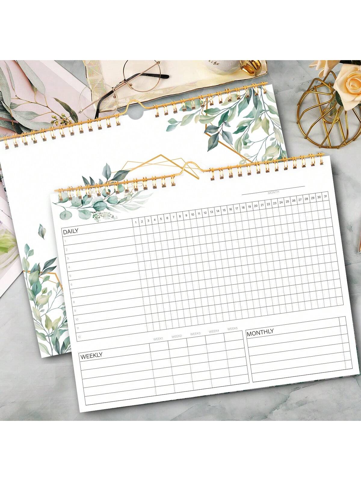 Habit Tracker Calendar Spiral Binding Habit Journal with 12 Different Plant Pages, Undated Daily Weekly Monthly Habit Tracker to Boost Productivity, 10*8 Inches, 12 Sheets