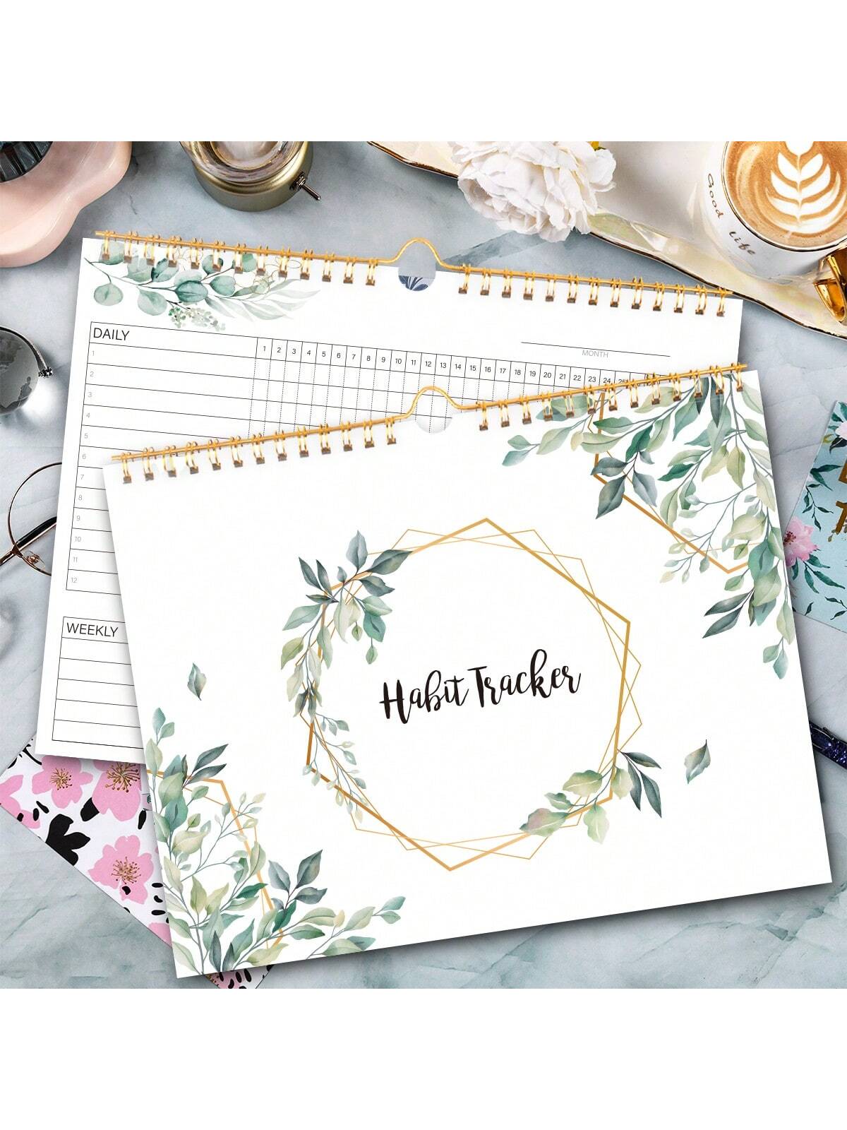 Habit Tracker Calendar Spiral Binding Habit Journal with 12 Different Plant Pages, Undated Daily Weekly Monthly Habit Tracker to Boost Productivity, 10*8 Inches, 12 Sheets