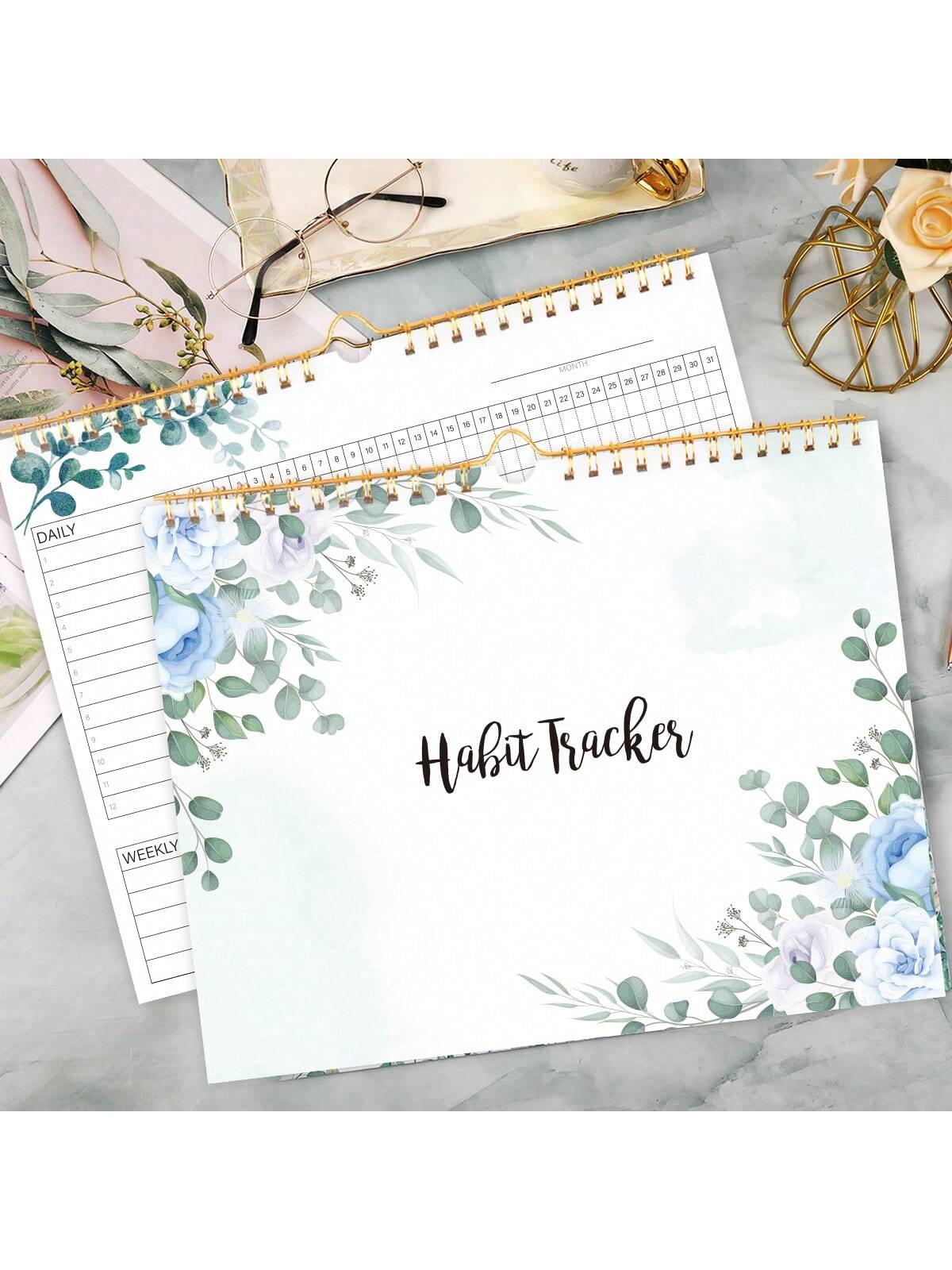 Habit Tracker Calendar Spiral Binding Habit Journal with 12 Different Plant Pages, Undated Daily Weekly Monthly Habit Tracker to Boost Productivity, 10*8 Inches, 12 Sheets