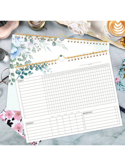 Habit Tracker Calendar Spiral Binding Habit Journal with 12 Different Plant Pages, Undated Daily Weekly Monthly Habit Tracker to Boost Productivity, 10*8 Inches, 12 Sheets