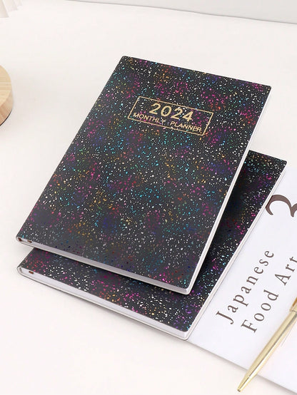 1pc Colorful English Daily Schedule Laser Starlight Design Notebook, Thin Style