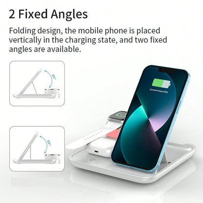 1pc White 3-in-1 Wireless Charger (15w), Foldable Colorful Ambient Light, Compatible With Phone, Smart Watch, Earbuds