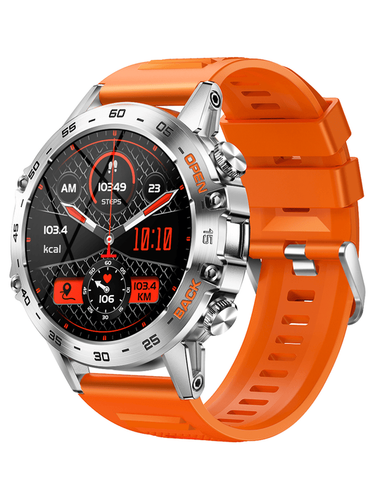 1 Pc Silver Shell Orange Silicone Strap Smart Watch for Men Answer/Make Calls 1.39" Smartwatch Voice Assistant Notification Fitness Watch Fitness Tracker Pedometer Watch with Heart Rate Monitor Sleep Tracker 100+ Training Modes Compatible With Android iOS