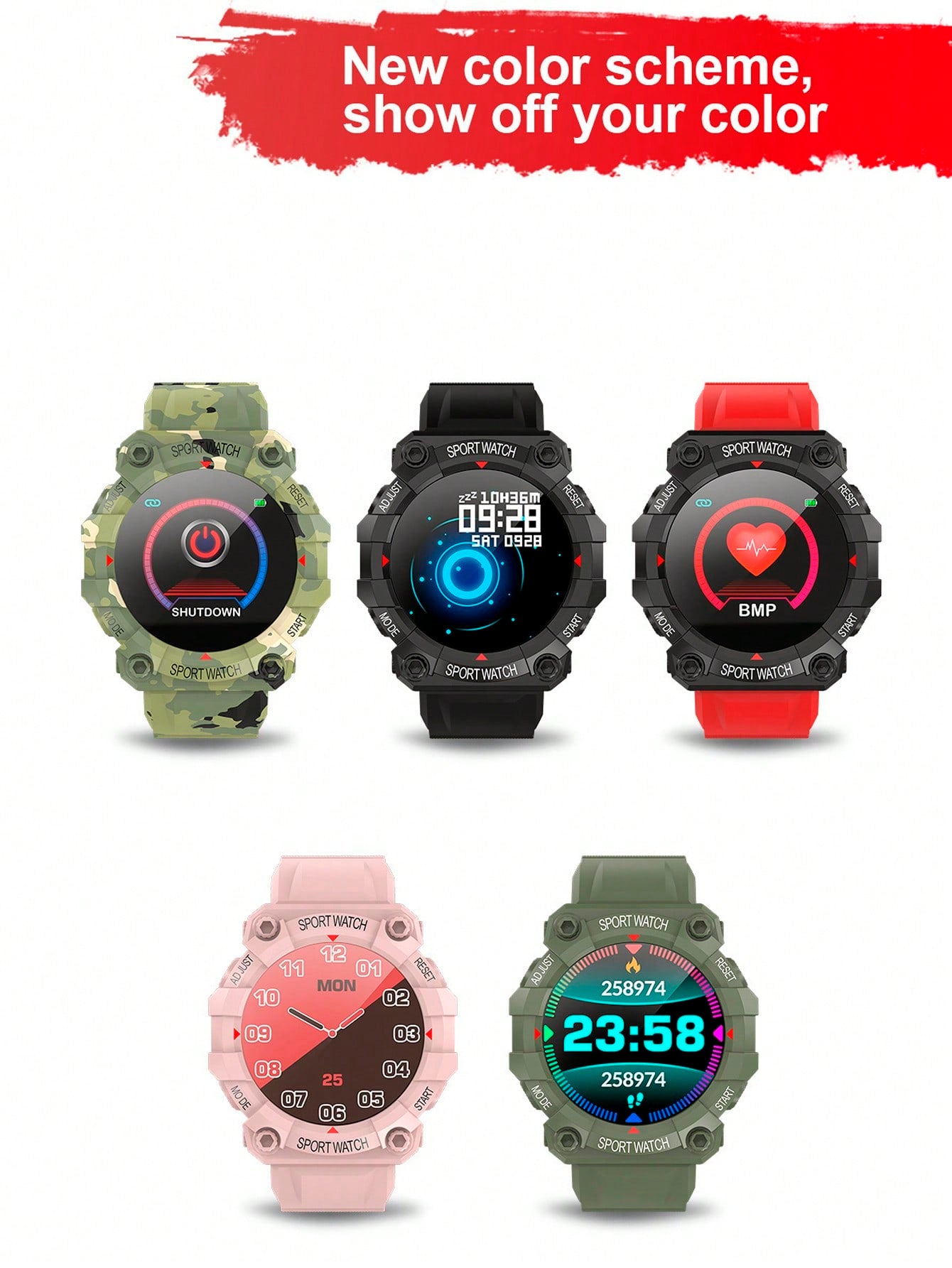 Compatible With Android & Ios Systems. Multifunctional Smartwatch With Touch Screen, Silicone Strap, Multiple Sports Modes, Camera Control, Social Media Notifications, Heart Rate & Sleep Monitor.