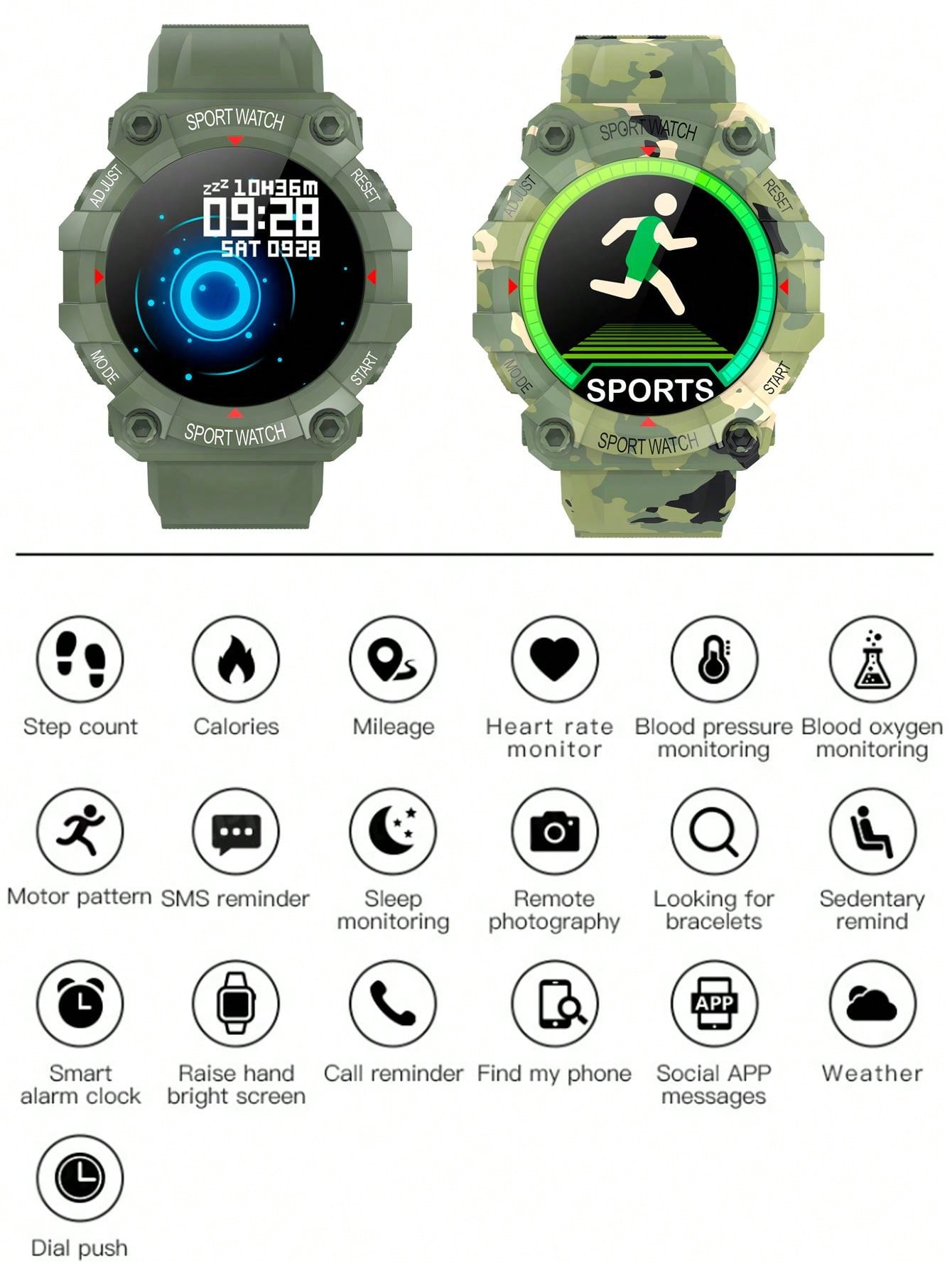 Compatible With Android & Ios Systems. Multifunctional Smartwatch With Touch Screen, Silicone Strap, Multiple Sports Modes, Camera Control, Social Media Notifications, Heart Rate & Sleep Monitor.