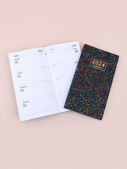 1pc 60 Sheets Colorful Black A6 Planner, Minimalist & Fashionable Study Notebook